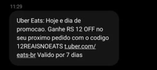 [usuários selecionados] R$12 OFF no UBER EATS