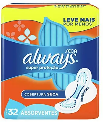 Absorvente Always Super Proteção Seca, 32 Unidades | R$8