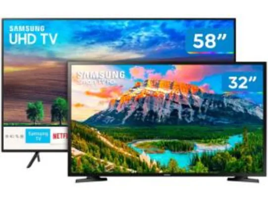 Smart TV 4K LED 58” Samsung UN58NU7100GXZD - Wi-Fi 3 HDMI 2 USB + Smart TV LED 32” 2 HDMI 1 USB por R$ 3500