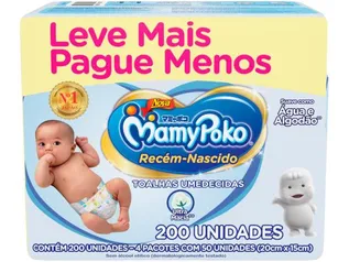 Toalha Umedecida MamyPoko Recém-Nascido - 200 Unidades | R$20