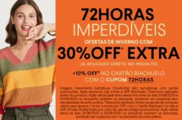 30% OFF + 10% OFF extra com o Cartão Riachuelo