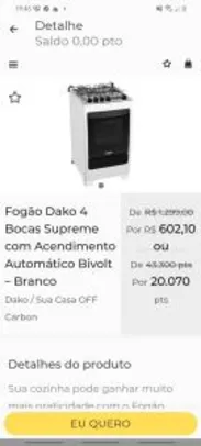 Fogão DAKO Supreme 4 bocas R$602