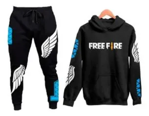 Conjunto Moletom Blusa Preta e Calça Preta Free Fire Game Fã Angelical | R$ 98