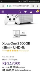 Xbox One S 500 GB - R$1.008