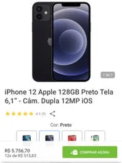 Iphone 12 128 GB Preto 6.1” | R$5757