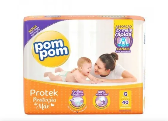 [6uni] Fralda Pom Pom Protek Proteção de Mãe G com 40 unidades - R$ 0,51 a tira | R$123