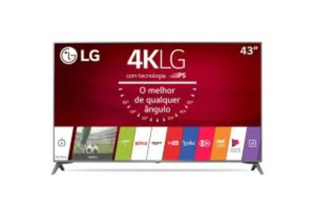 Smart TV LED 43” Ultra HD 4K LG 43UJ6525 com Conversor Digital 4 HDMI 2 USB WebOS 3.5 Wi-Fi Integrado - Energia Elétrica - Bivolt - R$1.899,00