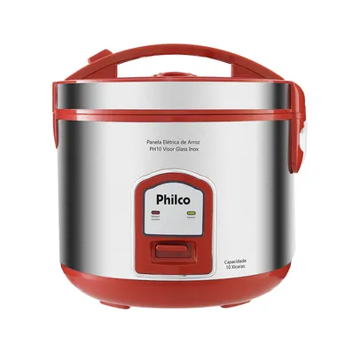 Panela Elétrica de Arroz Philco 10 Xíc. PH10V VISOR GLASS Vermelho e Prata 220V