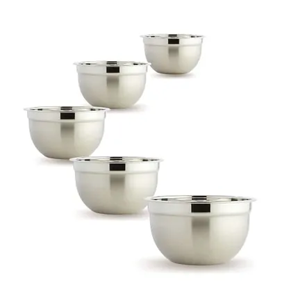 Kit 5 Tigela Bowl Aço Inox 30, 28, 26, 22 e 18cm Profissional Fundo Multiuso KeHome