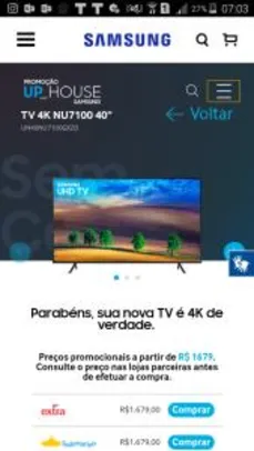 Smart TV LED 40" Samsung Ultra HD 4k 40NU7100 com Conversor Digital 3 HDMI por R$ 1679