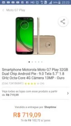 Smartphone Motorola Moto G7 Play 32GB por R$ 719