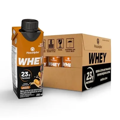 [Rec] Pack Piracanjuba Whey Protein 23g Zero Lactose Sabor Amendoim - 12 Unidades de 250ml