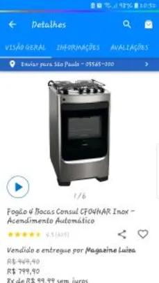 Fogão 4 Bocas Consul CFO4NAR Inox - Acendimento Automático | R$720