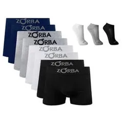 Kit 10 Cuecas Boxer Zorba Adulto com Algodão + 3 pares de meia TS 1500