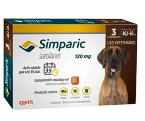 Simparic Antipulgas e Carrapatos Cães 40,1 a 60kg c/3 Comprimidos