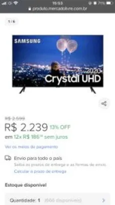 Samsung Smart Tv Crystal Uhd Tu8000 4k 50 , Borda Infinita - R$2239
