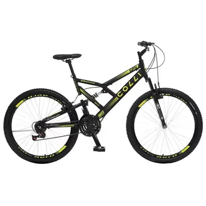 Bicicleta Aro 26 Colli GPS 21 Marchas Freio V-Brake em Aço Carbono - Preto e Amarelo Neon