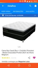 Cama Box Casal (Box + Colchão) Plumatex - Molas Ensacadas/Pocket 28cm de Altura Magnum - R$874