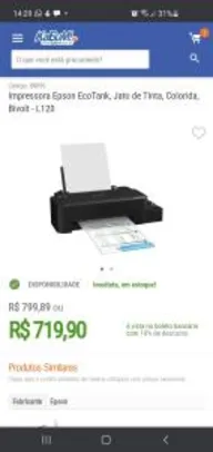 Impressora Epson EcoTank, Jato de Tinta, Colorida, Bivolt - L120 - R$720