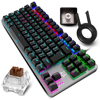 Teclado Gamer Mecânico PC Computador Adamantiun Mini Shuriken Tkl Switch Brown Led Rainbow ABNT2 Double Injection