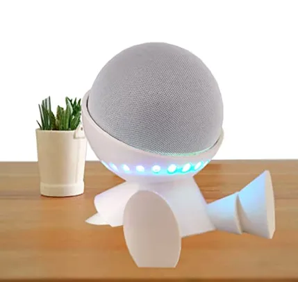 Suporte Para Echo Dot Alexa compativel com a 4 e 5 Geração - Tema Robô Espacial (Branco)