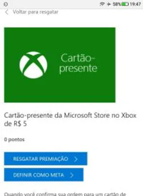 [Microsoft Rewards] Cartão Presente de R$5 XBOX - Grátis