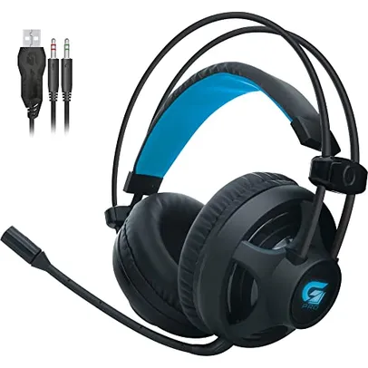 Fortrek H2 - Headset Gamer Pro Microfones e Fones de Ouvido, Preto (Leds Azul)