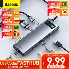 [Aliexpress ] Hub USB-C Baseus 8 em 1 (HDMI 4K, RJ45...)