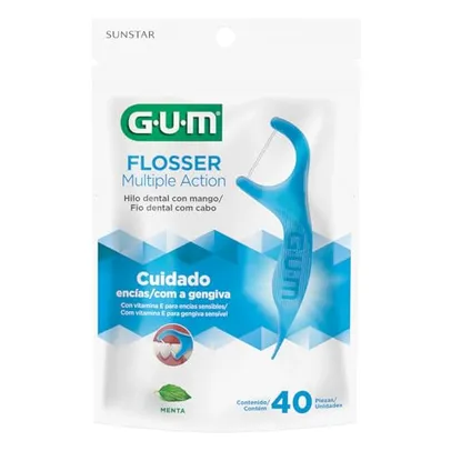 [REC R$ 18] Gum Flosser Gum Multipla Ação Fio Dental Com Haste Sabor Menta 40 Unid Azul