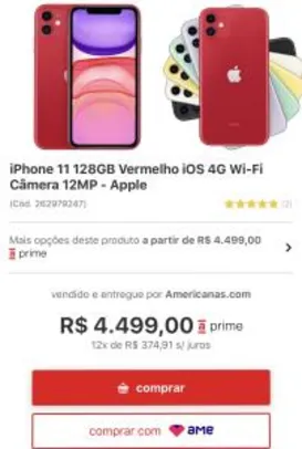 [Com AME R$4.200] iPhone 11 128GB Vermelho - R$4.500