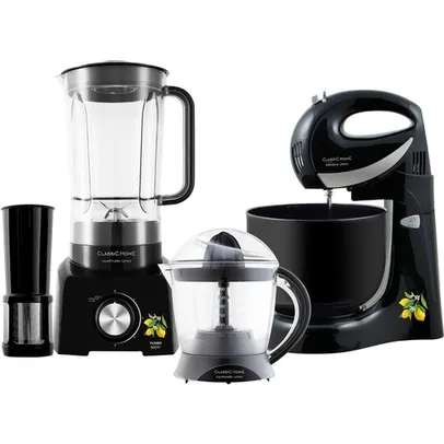 [AME R$ 122,49 ] Kit Liquidificador 900W + Batedeira 4L + Espremedor 1,5L Lemon Black - Classic Home