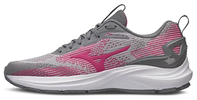 Tênis de Corrida Feminino Mizuno Furious 2 Cinza e Rosa