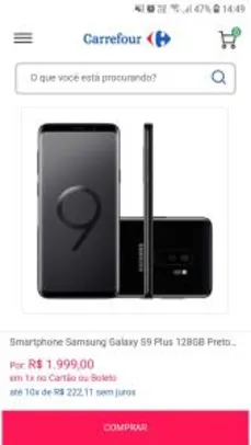 S9 plus 128gb (preto) - R$1.999