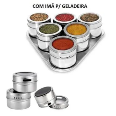 KIT 6 unidades de Porta Condimentos Tempero Inox Magnético Imã Geladeira