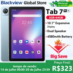 tablet Blackview tab 7 wi-fi  10.1 ''tela hd 5gb (3 + 2 expansão) ram 64gb rom 6580mah bateria android 12 tablets com tela sensível ao toque