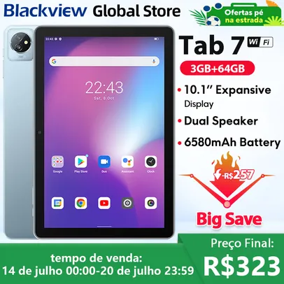 tablet Blackview tab 7 wi-fi  10.1 ''tela hd 5gb (3 + 2 expansão) ram 64gb rom 6580mah bateria android 12 tablets com tela sensível ao toque