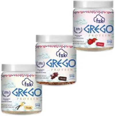 Kit Grego Protein Forseek, 12 unidades de 30g, Sabores: Morango, Chocolate e Baunilha