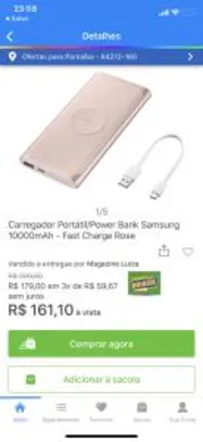 Power Bateria Externa Bank Samsung Fast Charge por Indução R$152