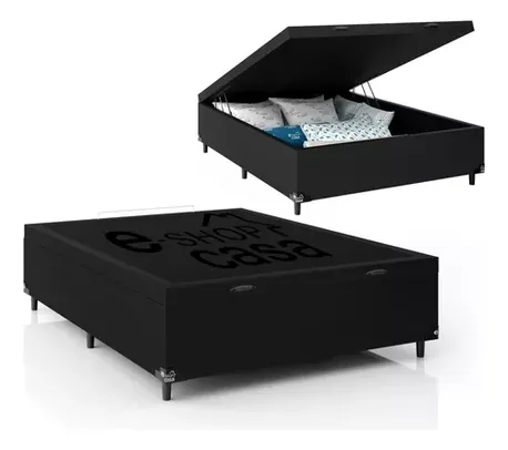 Cama Box Baú Box Casal - 44x138x188cm - Suede Preto