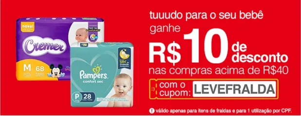 [FRALDAS] CUPOM R$10 OFF NAS COMPRAS ACIMA DE R$40 AMERICANAS