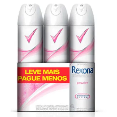 (So para o Rio e Belo Horizonte) Desodorante Antitranspirante Rexona Feminino Aerosol Powder 105ml Pack 3 Unidade - R$22