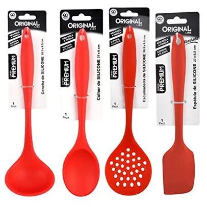 Kit jogo de cozinha concha colher escumadeira espátula silicone