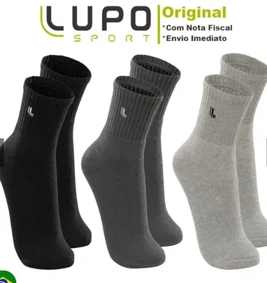 Kit Com 3 Pares Cano Médio Meias Lupo Original Algodão Unissex Masculino E Feminino