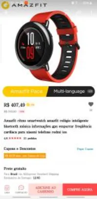 Smartwatch Xiaomi Amazfit Pace - R$389