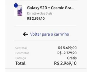 Galaxy S20+ (Cartões Porto Seguro) | R$2970
