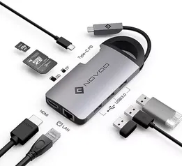 NOVOO USB C Hub 8 em 1 Adaptador multiporta, HDMI 4K, Carregamento PD de 100 W, 