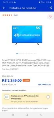 Smart TV LED | 55'' UHD 4K | Samsung 55NU7100 | R$ 2.349