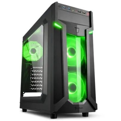 Gabinete Gamer Sharkoon VG6-W Green ATX - USB 3.0, 3 Fans LED, Preto com Lateral em Acrílico