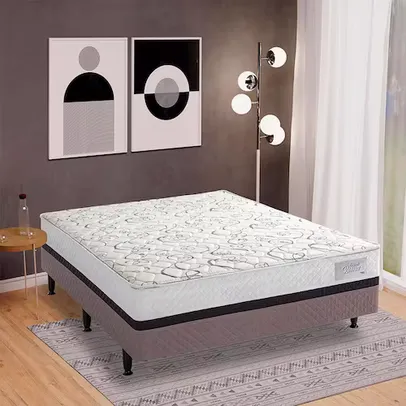 Cama Box Conjugada Casal Herval Roma Ortopédico com Espuma D20 e Tecido Poliéster 53x138x188cm - Marrom/Bege/Branco