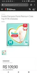 [COMPRANDO 3 E UM SABONETE] PAMPERS PANTS PREMIUM CARE M 78 UNIDADES R$50